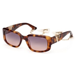 sunglasses guess women rectangular shape brown havana acetate gradient grey lenses uv protection chain