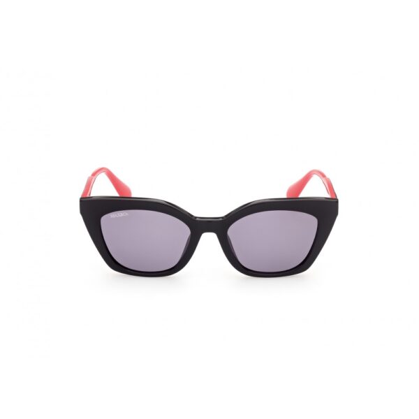 sunglasses maxandco women butterfly shape black acetate coral red details on temples grey lenses uv protection