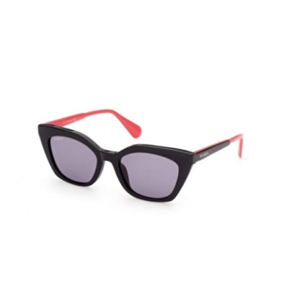 sunglasses maxandco women butterfly shape black acetate coral red details on temples grey lenses uv protection