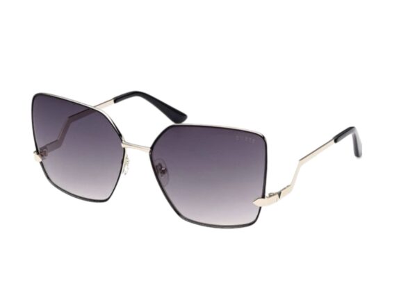 sunglasses guess women butterfly shape black and gold metallic frame gradient grey lenses uv protection