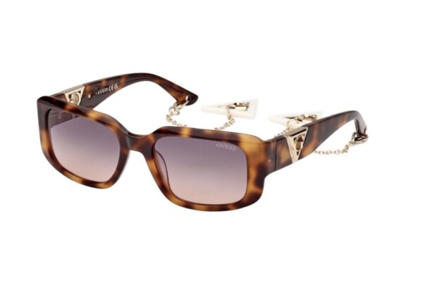 sunglasses guess women rectangular shape brown havana acetate gradient grey lenses uv protection chain