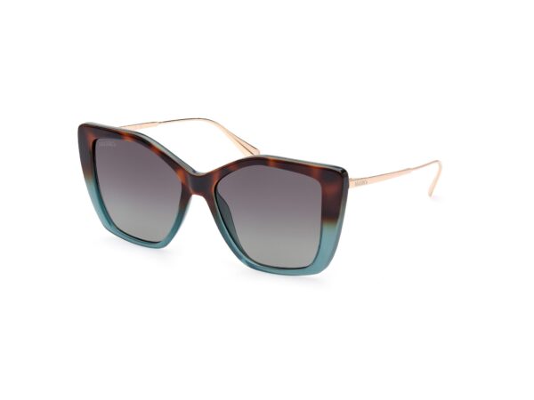 sunglasses max&co women butterfly shape brown havana and blue bicolor acetate gold metal temples gradient grey lenses with antireflex coat uv protection