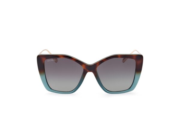 sunglasses max&co women butterfly shape brown havana and blue bicolor acetate gold metal temples gradient grey lenses with antireflex coat uv protection