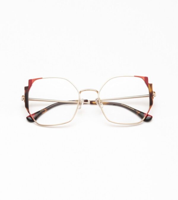 eyeglasses woodys barcelona women frame butterfly shape gold metal frame red and brown havana details