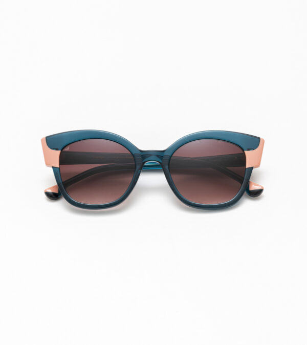 sunglasses woodys barcelona women butterfly shape petrol blue acetate pink details gradient brown lenses uv protection