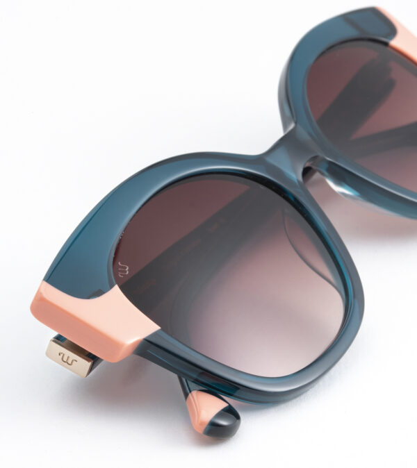 sunglasses woodys barcelona women butterfly shape petrol blue acetate pink details gradient brown lenses uv protection