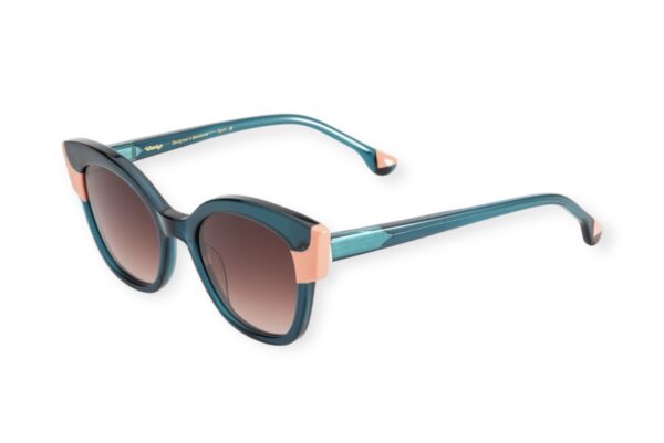 sunglasses woodys barcelona women butterfly shape petrol blue acetate pink details gradient brown lenses uv protection