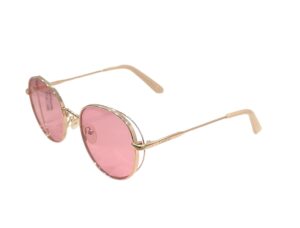 sunglasses cavallieri women round shape gold metal frame pink lenses uv protection