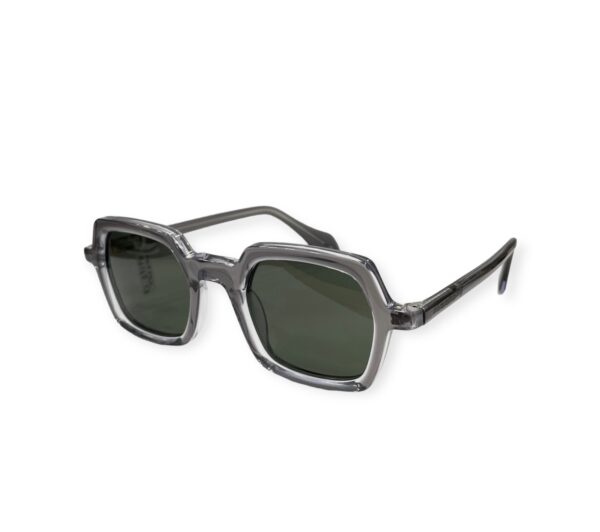 sunglasses tetras community men women unisex polygonal shape crystal grey plastic frame green lenses uvprotection