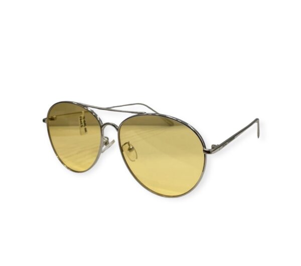 sunglasses tetras community men women unisex aviator shape silver metallic frame yellow lenses uv protection