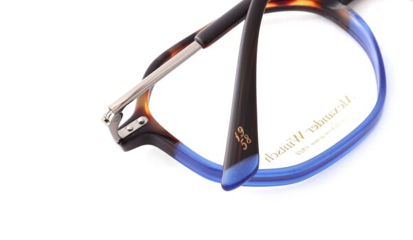 eyeglasses alexander wintch men women unisex polygonal shape brown havana and blue bicolor acetate silver metal temples