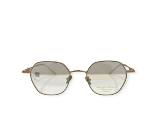 eyeglasses alexander wintsch women polygonal shape gold matte metallic frame olive green details