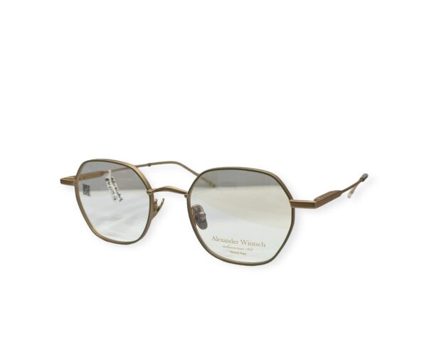 eyeglasses alexander wintsch women polygonal shape gold matte metallic frame olive green details