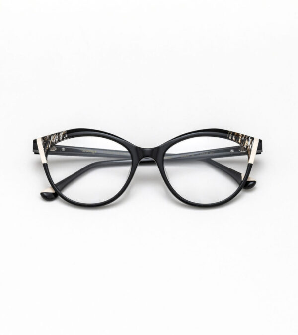 eyeglasses woodys barcelona women black acetate with beige and transparent details butterfly shape