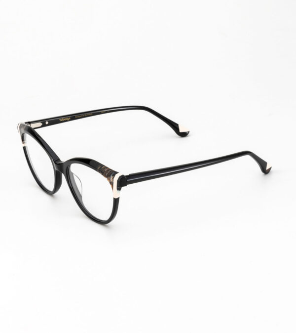 eyeglasses woodys barcelona women black acetate with beige and transparent details butterfly shape