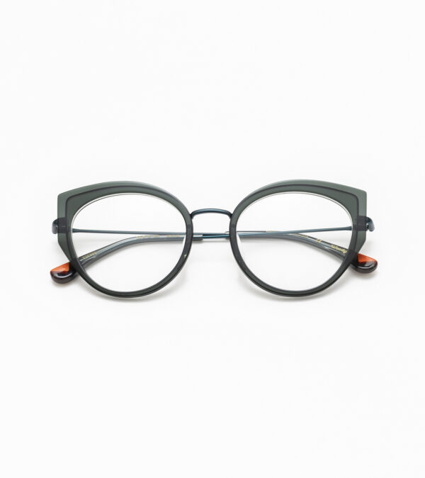 eyeglasses woodys barcelona women butterfly shape dark forest green acetate metallic temples and bridge