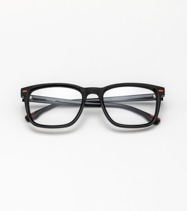 eyeglasses woodys barcelona men square shape black acetate red details