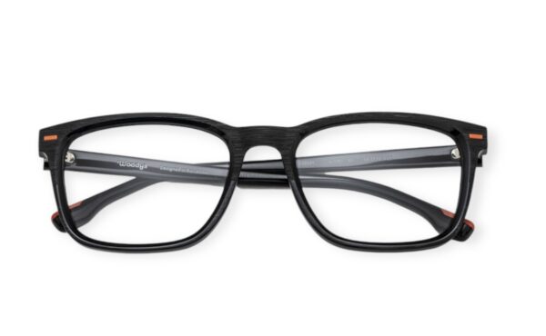 eyeglasses woodys barcelona men square shape black acetate red details