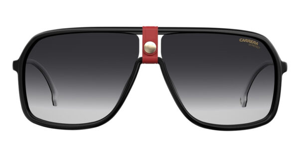 sunglasses carrera men mask black acetate red design gold metal temples grey lenses