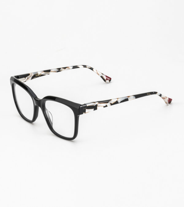 eyeglasses woodys barcelona women square shape (slightly butterfly) black acetate black and white temples