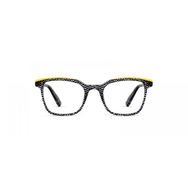 eyeglasses kypers square shape women transparent frame with black llitle squares inside and yellow details