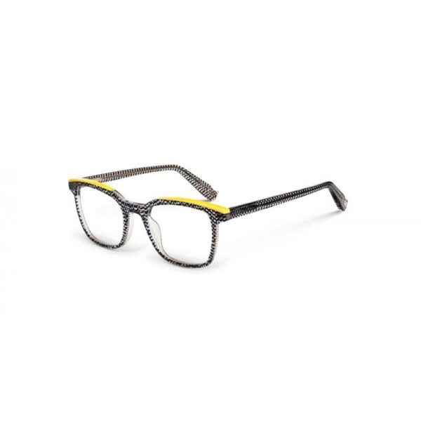 eyeglasses kypers square shape women transparent frame with black llitle squares inside and yellow details