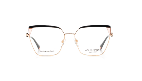 eyeglasses ana hickmann women butterfly shape acetate and metal mixed frame gold and black color