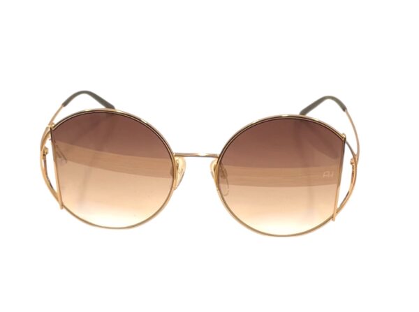 sunglasses ana hickmann women round shape gold metal frame gradient brown lenses (light mirror) with antrireflex coat uv protection