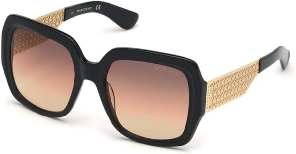 sunglasses guess by marciano women square shape black acetate gold metal temples brown lenses uv protection