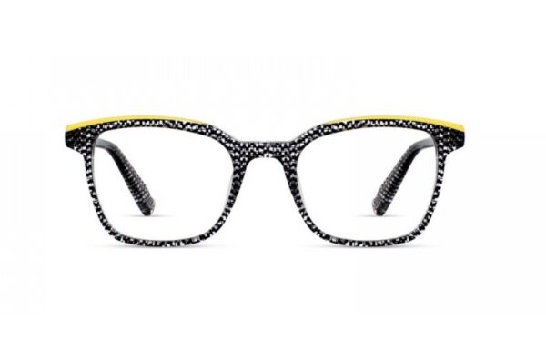 eyeglasses kypers square shape women transparent frame with black llitle squares inside and yellow details