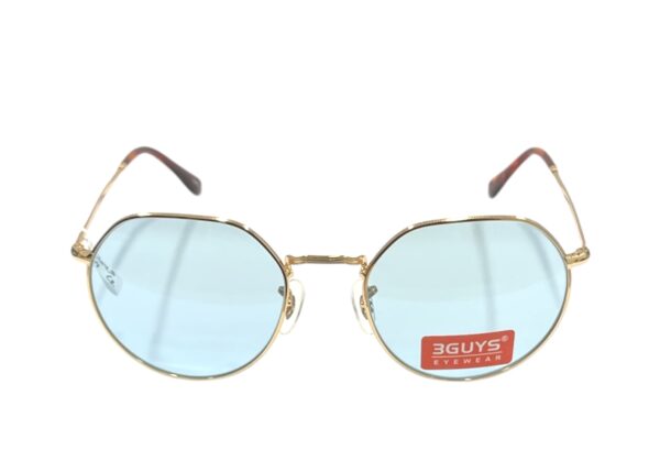 sunglasses 3guys men women unisex round shape gold metallic frame aqua mineral glass lenses antireflective lenses uv protection