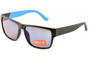sunglasses 3guys men square shape matte black plastic frame aqua details ligh blue mirror polarized lenses uv protection