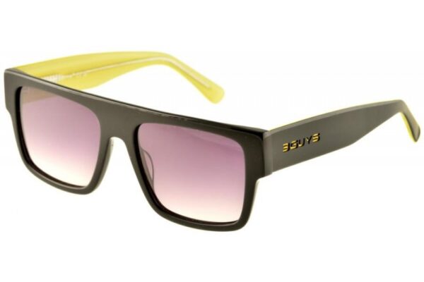sunglasses 3guys men square shape black acetate yellow details gradient grey lenses uv protection
