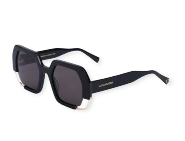 sunglasses zeus dione women square shape black acetate gold metallic details grey lenses by zeiss uv protection