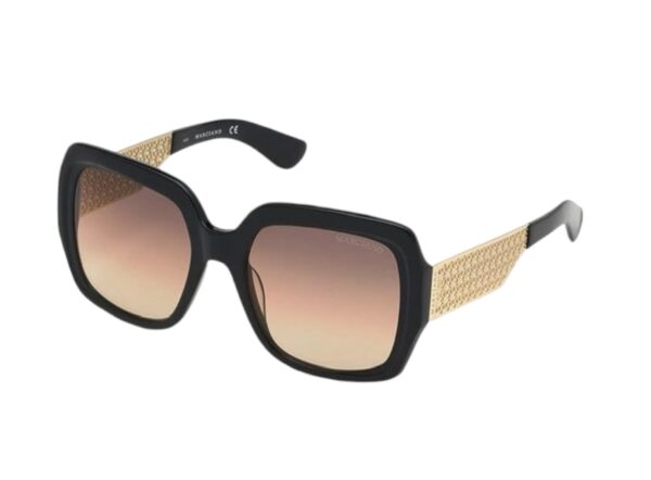 sunglasses guess by marciano women square shape black acetate gold metal temples brown lenses uv protection