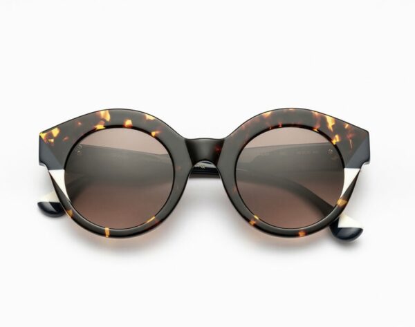 sunglasses woodys barcelona women round shape brown havana acetate blue and white details blue temples brown lenses uv protection