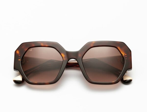 sunglasses woodys barcelona women polygonal shape brown havana acetate beige details brown polarized lenses uv protection