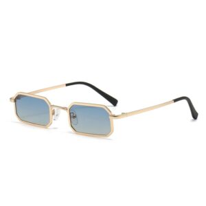 sunglasses johnocera men women unisex rectangular shape gold metallic frame gradient blue polarized lenses uv protection