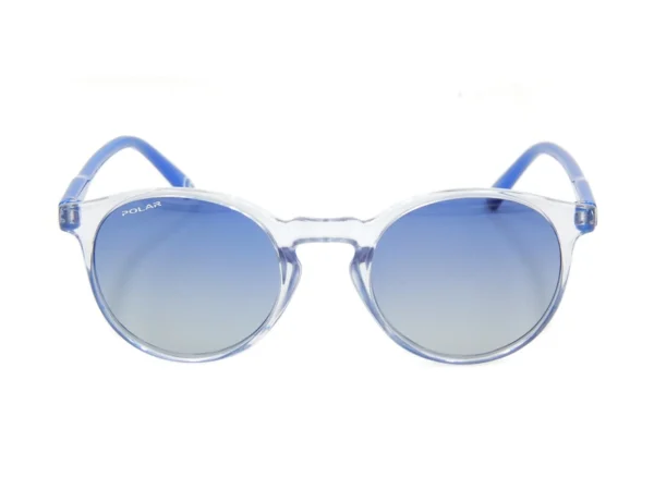 sunglasses polar kids boys round shape crystal plastic frame blue temples gradient blue super polarized lenses uv protection