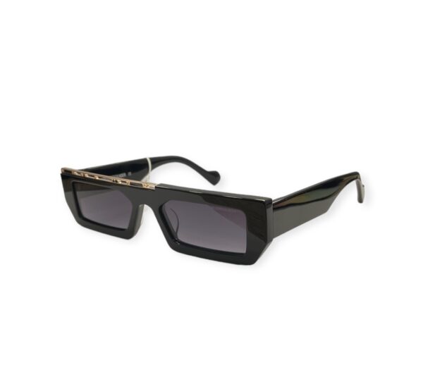 sunglasses kreuzbergkinder men women unisex rectangular shape black acetate gold metallic details grey lenses antireflective coat uv protection