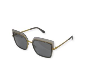 sunglasses mad in italy women square shape yellow metallic frame crystal grey acetate details grey lenses uv protection