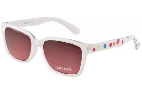 sunglasses marasil kids girls square shape crystal white plastic frame white temples with colorful details purple polarized lenses uv protection