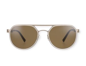 sunglasses vycoz men women unisex aviator shape ultralight screwless matte gold metallic frame handmade brown lenses antireflective coat uv protection