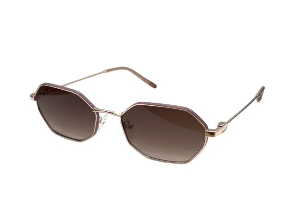 sunglasses riska women polygonal shape gold metallic frame purple details gradient brown lenses uv protection