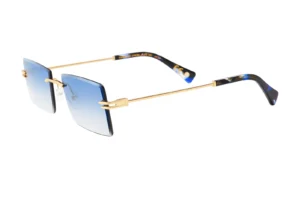 sunglasses polar men women unisex rectangular shape gold metallic griff frame gradient blue lenses uv protection