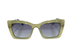 sunglasses cavallieri women square shape green acetate gold metallic details on temples gradient grey lenses uv protection