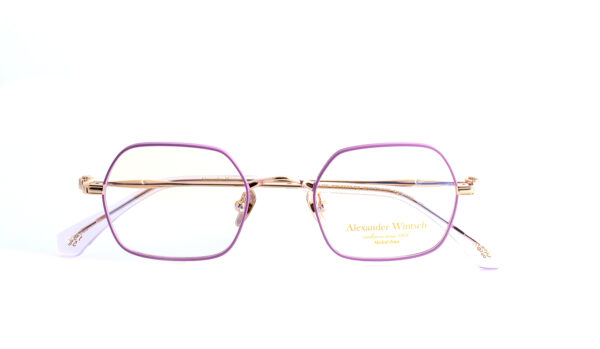 eyeglasses alexander wintsch women polygonal shape purple and gold metallic frame