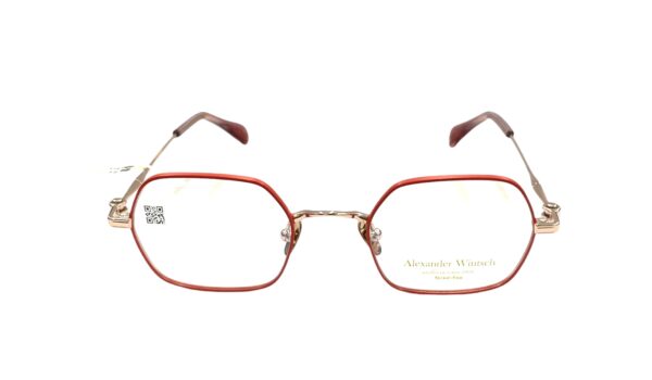 eyeglasses alexander wintsch women polygonal shape red and gold metallic frame