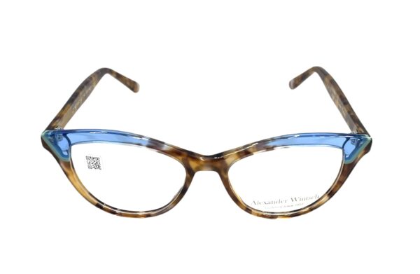 eyeglasses alexander wintsch women butterfly shape brown havana acetate transparent blue details