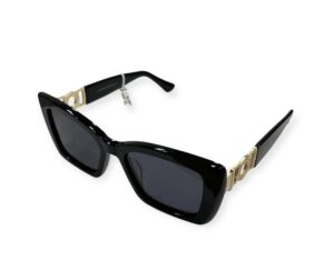 sunglasses cavallieri women square shape black acetate gold metallic details on temples grey lenses uv protection